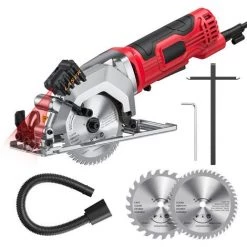 METERK Mini Scie Circulaire 480W 115 Mm, Scie Circulaire électrique Compacte 4,0 A Avec Guide Laser, 2 Lames