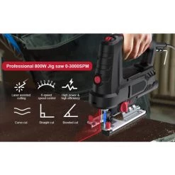 METERK Scie Sauteuse 800 W 6 Scie Sauteuse à Vitesse Variable Avec Clé De Règle De Guide De Lames De Scie -Scie électrique portative Soldes 50454189 5