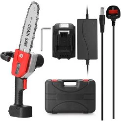 SUPERSELLER Scie à Chaîne électroportative Scie à élaguer électrique Portable De 8 Pouces 21V Rechargeable Petite Tronçonneuse à Fendre Le Bois Outil De Travail Du Bois à Une Main Pour Jardin Verger, Prise Britannique