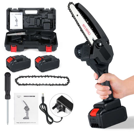 SUPERSELLER Scie à Chaîne électroportative Mini Tronçonneuse Sans Fil Portable 15, 2 Cm 21 V Tronçonneuses électriques Avec 2 Piles Pcs Tronçonneuse Portable à Une Main Pour L'exploitation Forestière Des Arbres De Jardin Couper La Coupe Du Bois De Buisson, Prise Brit 1 SUPERSELLER Scie à Chaîne électroportative Mini Tronçonneuse Sans Fil Portable 15, 2 Cm 21 V Tronçonneuses électriques Avec 2 Piles Pcs Tronçonneuse Portable à Une Main Pour L'exploitation Forestière Des Arbres De Jardin Couper La Coupe Du Bois De Buisson, Prise Brit