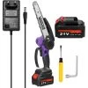 SUPERSELLER Scie à Chaîne électroportative Scie à élaguer électrique Portable 21V 8 Pouces Petite Tronçonneuse à Fendre Le Bois Moteur Sans Brosse Outil De Travail Du Bois à Une Main Pour Jardin Verger, Prise UE