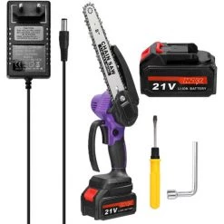 SUPERSELLER Scie à Chaîne électroportative Scie à élaguer électrique Portable 21V 8 Pouces Petite Tronçonneuse à Fendre Le Bois Moteur Sans Brosse Outil De Travail Du Bois à Une Main Pour Jardin Verger, Prise UE