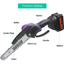 SUPERSELLER Scie à Chaîne électroportative Scie à élaguer électrique Portable 21V 8 Pouces Petite Tronçonneuse à Fendre Le Bois Moteur Sans Brosse Outil De Travail Du Bois à Une Main Pour Jardin Verger, Prise UE -Scie électrique portative Soldes 51246094 3