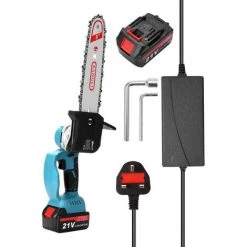 Scie à Chaîne électroportative KKmoon 21V Scie à élaguer électrique Portable Petite Tronçonneuse à Fendre Le Bois Outil De Travail Du Bois à Une Main Pour Jardin Verger, Prise Britannique
