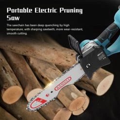 Scie à Chaîne électroportative KKmoon 21V Scie à élaguer électrique Portable Petite Tronçonneuse à Fendre Le Bois Outil De Travail Du Bois à Une Main Pour Jardin Verger, Prise Britannique -Scie électrique portative Soldes 51246126 5