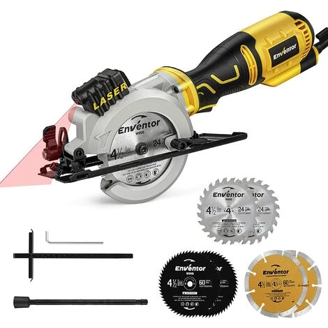 Scie Circulaire ENVENTOR 705W, 3500 RPM, 6 Lames 115mm (24T&60T), Guide Laser, Profondeur De Coupe Max 42,8mm (90°), 20mm (45°), Moteur En Cuivre Pur Pour Couper Le Bois, Le Métal Et Le Plastique 1 Scie Circulaire ENVENTOR 705W, 3500 RPM, 6 Lames 115mm (24T&60T), Guide Laser, Profondeur De Coupe Max 42,8mm (90°), 20mm (45°), Moteur En Cuivre Pur Pour Couper Le Bois, Le Métal Et Le Plastique