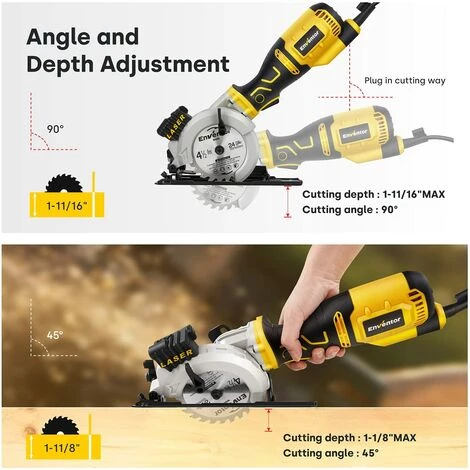Scie Circulaire ENVENTOR 705W, 3500 RPM, 6 Lames 115mm (24T&60T), Guide Laser, Profondeur De Coupe Max 42,8mm (90°), 20mm (45°), Moteur En Cuivre Pur Pour Couper Le Bois, Le Métal Et Le Plastique 3 Scie Circulaire ENVENTOR 705W, 3500 RPM, 6 Lames 115mm (24T&60T), Guide Laser, Profondeur De Coupe Max 42,8mm (90°), 20mm (45°), Moteur En Cuivre Pur Pour Couper Le Bois, Le Métal Et Le Plastique – Image 3