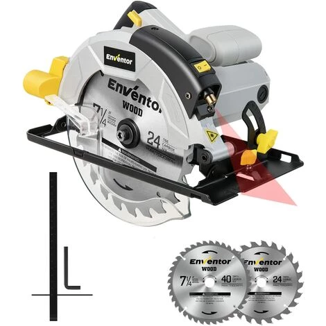 Scie Circulaire ENVENTOR 1200W, Moteur En Cuivre Pur, 5800 RPM, 2 Lames De Scie ? 185mm (40T&24T), Guide Laser, Profondeur De Coupe Max 62mm (90¡ã), 42mm(45¡ã), Coupe Du Bois, Du M¨¦tal Et Du Plastique 1 Scie Circulaire ENVENTOR 1200W, Moteur En Cuivre Pur, 5800 RPM, 2 Lames De Scie ? 185mm (40T&24T), Guide Laser, Profondeur De Coupe Max 62mm (90¡ã), 42mm(45¡ã), Coupe Du Bois, Du M¨¦tal Et Du Plastique