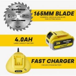 Scie Circulaire Sans Fil, ENVENTOR Brushless 20V 4.0Ah Li-ion Batterie Scie Circulaire, 4800RPM, Guide Laser, Chargeur Rapide, Profondeur De Coupe 57 Mm (90 °), 43 Mm (45°), Lame Ø165mm Pour Bois 5 Scie Circulaire Sans Fil, ENVENTOR Brushless 20V 4.0Ah Li-ion Batterie Scie Circulaire, 4800RPM, Guide Laser, Chargeur Rapide, Profondeur De Coupe 57 Mm (90 °), 43 Mm (45°), Lame Ø165mm Pour Bois -Scie électrique portative Soldes 51273641 3