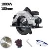 MERKMAK Scie Circulaire Electrique Reversible 1800W 180mm Profondeur De Coupe Reglable 60mm Avec Lame De Scie Cle Lunettes Et Gants