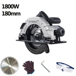 MERKMAK Scie Circulaire Electrique Reversible 1800W 180mm Profondeur De Coupe Reglable 60mm Avec Lame De Scie Cle Lunettes Et Gants