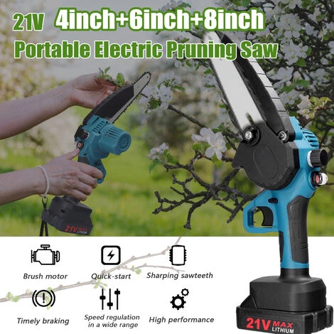 SUPERSELLER Scie à Chaîne électroportative 21V 4 Pouces + 6 Pouces + 8 Pouces Scies D'élagage électriques Portables Petit Bois Fendeur Tronçonneuse Brosse Moteur Outil De Travail Du Bois Pour Jardin Verger, Prise UE - Prise UE 2 SUPERSELLER Scie à Chaîne électroportative 21V 4 Pouces + 6 Pouces + 8 Pouces Scies D'élagage électriques Portables Petit Bois Fendeur Tronçonneuse Brosse Moteur Outil De Travail Du Bois Pour Jardin Verger, Prise UE - Prise UE – Image 2