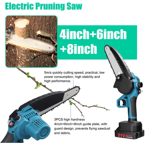 SUPERSELLER Scie à Chaîne électroportative 21V 4 Pouces + 6 Pouces + 8 Pouces Scies D'élagage électriques Portables Petit Bois Fendeur Tronçonneuse Brosse Moteur Outil De Travail Du Bois Pour Jardin Verger, Prise UE - Prise UE 4 SUPERSELLER Scie à Chaîne électroportative 21V 4 Pouces + 6 Pouces + 8 Pouces Scies D'élagage électriques Portables Petit Bois Fendeur Tronçonneuse Brosse Moteur Outil De Travail Du Bois Pour Jardin Verger, Prise UE - Prise UE – Image 4