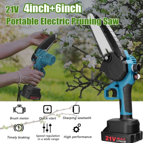 SUPERSELLER Scie à Chaîne électroportative 21V 4 Pouces + 6 Pouces Scies D'élagage électriques Portables Petit Bois Fendeur Tronçonneuse Brosse Moteur Outil De Travail Du Bois Pour Jardin Verger, Prise UE - Prise UE 2 SUPERSELLER Scie à Chaîne électroportative 21V 4 Pouces + 6 Pouces Scies D'élagage électriques Portables Petit Bois Fendeur Tronçonneuse Brosse Moteur Outil De Travail Du Bois Pour Jardin Verger, Prise UE - Prise UE – Image 2
