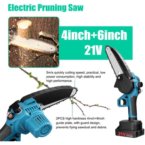 SUPERSELLER Scie à Chaîne électroportative 21V 4 Pouces + 6 Pouces Scies D'élagage électriques Portables Petit Bois Fendeur Tronçonneuse Brosse Moteur Outil De Travail Du Bois Pour Jardin Verger, Prise UE - Prise UE 4 SUPERSELLER Scie à Chaîne électroportative 21V 4 Pouces + 6 Pouces Scies D'élagage électriques Portables Petit Bois Fendeur Tronçonneuse Brosse Moteur Outil De Travail Du Bois Pour Jardin Verger, Prise UE - Prise UE – Image 4
