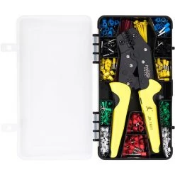 SUPERSELLER Pince à Sertir Et Coupe Cable électroportatif Le Kit D'outils De Sertissage Comprend Une Pince à Sertir à Cliquet 24-10 AWG 600 Connecteurs De Fil Isolés Des Bornes à Broches 40 Attaches De Câble.