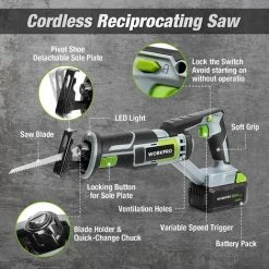 WORKPRO Scie Sabre Sans Fil 20V, Scie Sabre à Batterie 4,0Ah, Scie Alternative Sans Fil Avec 4 Lames De Scie, Idéal Pour Couper Bois, Métal Et PVC, Batterie Et Chargeur Inclus -Scie électrique portative Soldes 52508922 3