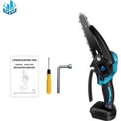 Scie électroportative 1200W Mini Tronçonneuse Onevan - Bleu - 6 Pouces Sans Fil Pour Makita - Sans Batterie - Vitesse Réglable Pour La Coupe Du Bois