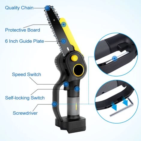 Scie à Chaîne électroportative Sans Fil Sans Brosse Mini Tronçonneuse Onevan - Jaune - 6 Pouces Pour Makita 18V - Sans Batterie Pour La Coupe Du Bois 4 Scie à Chaîne électroportative Sans Fil Sans Brosse Mini Tronçonneuse Onevan - Jaune - 6 Pouces Pour Makita 18V - Sans Batterie Pour La Coupe Du Bois – Image 4