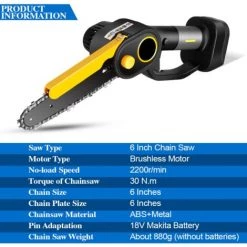 Scie à Chaîne électroportative Sans Fil Sans Brosse Mini Tronçonneuse Onevan - Jaune - 6 Pouces Pour Makita 18V - Sans Batterie Pour La Coupe Du Bois 9 Scie à Chaîne électroportative Sans Fil Sans Brosse Mini Tronçonneuse Onevan - Jaune - 6 Pouces Pour Makita 18V - Sans Batterie Pour La Coupe Du Bois -Scie électrique portative Soldes 52531072 5