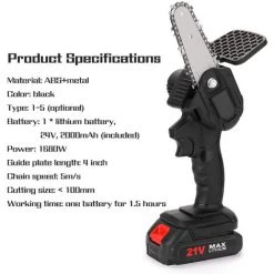 BENOBBY KIDS Mini Scie à élaguer électrique Portable De 4 "petite Tronçonneuse Rechargeable (noir/1 Piles/un Chargeur) -Scie électrique portative Soldes 52555241 3
