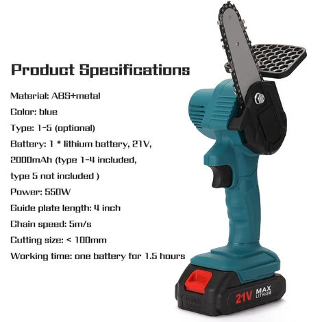 BENOBBY KIDS Mini Scie à élaguer électrique Portable De 4 "petite Tronçonneuse Rechargeable (bleu/1 Piles/un Chargeur) 4 BENOBBY KIDS Mini Scie à élaguer électrique Portable De 4 "petite Tronçonneuse Rechargeable (bleu/1 Piles/un Chargeur) – Image 4