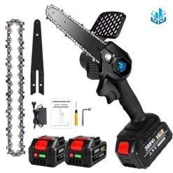 Scie à Chaîne électroportative Sans Fil Tronçonneuse à Batterie 1200W ONEVAN, Mini Tronçonneuse électrique 6 Pouces Pour Makita 18V, Vitesse Réglable Pour La Coupe Du Bois, Noir Avec 2 Batteries