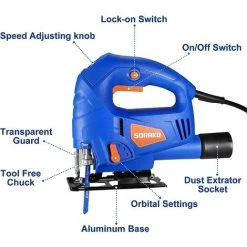 Scie Sauteuse, SORAKO 600W 800-3000SPM 6 Vitesse Et 4 Orbites Réglables, Scies Sauteuses Électriques Coupe En Biseau 0°-45° -Scie électrique portative Soldes 53432697 5