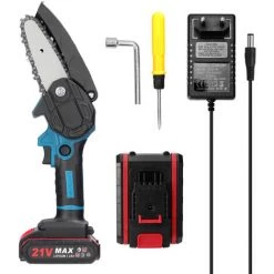 SUPERSELLER Scies D'élagage électriques Portables 21V 4 Pouces Petit Moteur De Brosse De Tronçonneuse à Fendre Le Bois Outil De Travail Du Bois à Une Main Pour Jardin Verger - Prise EU 2 Batteries