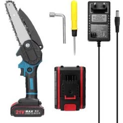 SUPERSELLER Scies D'élagage électriques Portables 21V 6 Pouces Petit Moteur De Brosse De Tronçonneuse à Fendre Le Bois Outil De Travail Du Bois à Une Main Pour Jardin Verger - Prise EU 2 Batteries