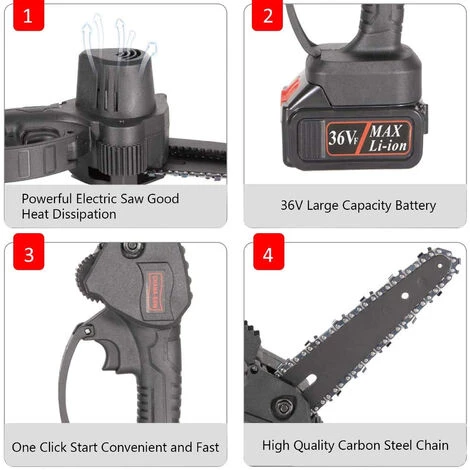 SUPERSELLER Scie à Chaîne électroportative Mini Tronçonneuse 15, 2 Cm Petite Tronçonneuse électrique Sans Fil Avec Batterie 2 X 3000 MAh Tronçonneuse Portable 36 V Rechargeable Avec Emballage En Boîte En Plastique, Noir 2 SUPERSELLER Scie à Chaîne électroportative Mini Tronçonneuse 15, 2 Cm Petite Tronçonneuse électrique Sans Fil Avec Batterie 2 X 3000 MAh Tronçonneuse Portable 36 V Rechargeable Avec Emballage En Boîte En Plastique, Noir – Image 2