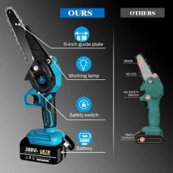 Scie à Chaîne électroportative Sans Fil 1200W Onevan Mini Tronçonneuse à Batterie électrique - 6 Pouces Pour Makita 18V Rouge Vitesse Réglable Pour La Coupe Du Bois -Scie électrique portative Soldes 54359278 4