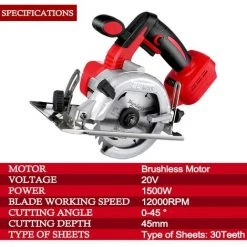OUYIFAN Scie Circulaire Sans Balais électrique De 5 Pouces Tronçonneuse Multifonctionnelle 125MM 12000 Tr/min Outils électriques Pour Le Travail Du Bois,bleu 9 OUYIFAN Scie Circulaire Sans Balais électrique De 5 Pouces Tronçonneuse Multifonctionnelle 125MM 12000 Tr/min Outils électriques Pour Le Travail Du Bois,bleu -Scie électrique portative Soldes 54424606 5