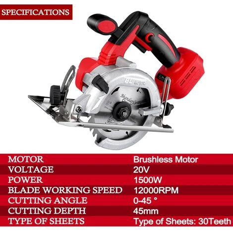OUYIFAN Scie Circulaire Sans Balais électrique De 5 Pouces Tronçonneuse Multifonctionnelle 125MM 12000 Tr/min Outils électriques Pour Le Travail Du Bois,bleu 5 OUYIFAN Scie Circulaire Sans Balais électrique De 5 Pouces Tronçonneuse Multifonctionnelle 125MM 12000 Tr/min Outils électriques Pour Le Travail Du Bois,bleu – Image 5