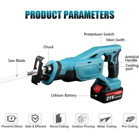 ASUPERMALL Scies à Guichet Multifonctionnelles Portables, Scies Sabre D'Extérieur, Outils Électriques Pour Couper, 1 Batterie - 1 Batterie 2 ASUPERMALL Scies à Guichet Multifonctionnelles Portables, Scies Sabre D'Extérieur, Outils Électriques Pour Couper, 1 Batterie - 1 Batterie – Image 2