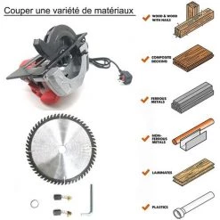 TEETOK Scie Circulaire, Scie Circulaire De Puissance 1650W Avec 1 Lames De Scie 5,55 Inch, 4800 Tr/min, Profondeur De Coupe (0 ¨¤ 60 Mm) Pour Le Bois, Angle De Biseau (0 ¨¤ 45¡ã) -Scie électrique portative Soldes 54726899 5