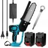 SUPERSELLER Scie à Chaîne électroportative Scie à élaguer électrique Portable à Deux Batteries 21V Rechargeable Petite Tronçonneuse à Fendre Le Bois Outil De Travail Du Bois à Une Main Pour Jardin Verger, Prise UE - Prise UE