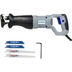WORKPRO Scie Sabre 710W 0~2800 Tr/min Vitesse Variable Avec Mécanisme De Changement Rapide De Lame, Profondeur De Coupe Bois/Métal: 115/4 Mm - Coupe De Précision Et 4 Lames Incluses
