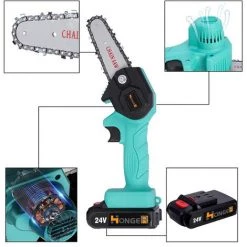 BENOBBY KIDS Mini Tronçonneuse à Batterie, Tronçonneuse électrique Sans Fil Portable 10,2 Cm, Tronçonneuse Avec Batterie Rechargeable 21 V Pour La Coupe Du Bois, Le Jardinage