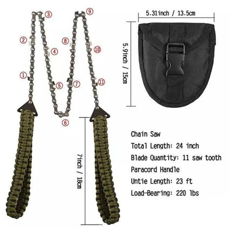 SUPERSELLER Tronçonneuse De Poche De 27 Pouces à 11 Dents Avec Poignée En Paracorde Scie à Chaîne à Main Équipement De Survie D'urgence En Plein Air Pour Le Camping, La Randonnée, La Randonnée, La Coupe D'arbres En Bois - Armée Verte 4 SUPERSELLER Tronçonneuse De Poche De 27 Pouces à 11 Dents Avec Poignée En Paracorde Scie à Chaîne à Main Équipement De Survie D'urgence En Plein Air Pour Le Camping, La Randonnée, La Randonnée, La Coupe D'arbres En Bois - Armée Verte – Image 4