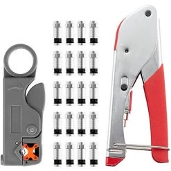 SUPERSELLER Pince à Sertir Et Coupe Cable électroportatif Ensemble D'outils De Câble Réseau Ensemble De Pinces à Sertir Pince à Câble Coaxial Pince à Dénuder Rotative Réglable Avec Connecteur F 20 Pièces, Noir - Noir