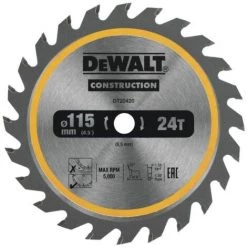 DEWALT Lame De Scie Circulaire 115x95mm 24 Dents ATB Angle Dattaque 20 Pour La Coupe Du Bois Et Bois Avec Clous