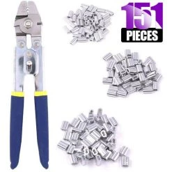 FONTAINEBLEAU Outil à Sertir Jusqu'à 2,2 Mm Pour Câble Métallique Avec 150 Pièces De 3 Tailles En Aluminium à Double Barillet，argent, Un Ensemble，Fonepro