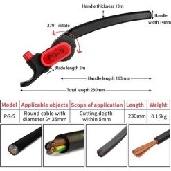 FONTAINEBLEAU Dénudeur à Roue à Rochet, Dénudeur De Câble Du Couteau PG-5 Pour 25mm Comm/PVC/LV，noir, Une Pièce，Fonepro -Scie électrique portative Soldes 57213426 3