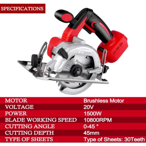 ONEVAN Scie Circulaire électrique Sans Balai Sans Fil 5 Pouces - Outil Multifonctionnel Pour Le Travail Du Bois - 1200RPM 125mm - Rouge Avec 1 Lames Sans Batterie 2 ONEVAN Scie Circulaire électrique Sans Balai Sans Fil 5 Pouces - Outil Multifonctionnel Pour Le Travail Du Bois - 1200RPM 125mm - Rouge Avec 1 Lames Sans Batterie – Image 2