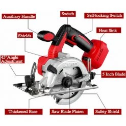 ONEVAN Scie Circulaire électrique Sans Balai Sans Fil 5 Pouces - Outil Multifonctionnel Pour Le Travail Du Bois - 1200RPM 125mm - Rouge Avec 1 Lames Sans Batterie 7 ONEVAN Scie Circulaire électrique Sans Balai Sans Fil 5 Pouces - Outil Multifonctionnel Pour Le Travail Du Bois - 1200RPM 125mm - Rouge Avec 1 Lames Sans Batterie -Scie électrique portative Soldes 57587753 3