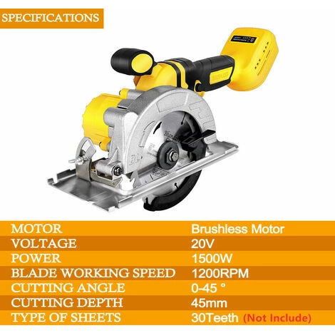 ONEVAN Scie Circulaire électrique Sans Fil Scie Circulaire Manuelle 125mm Scie Plongeante Adaptée à La Batterie 18V Makita - Jaune - Avec 3*lame De Scie 2 ONEVAN Scie Circulaire électrique Sans Fil Scie Circulaire Manuelle 125mm Scie Plongeante Adaptée à La Batterie 18V Makita - Jaune - Avec 3*lame De Scie – Image 2
