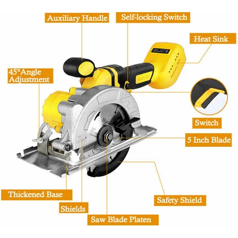 ONEVAN Scie Circulaire électrique Sans Fil Scie Circulaire Manuelle 125mm Scie Plongeante Adaptée à La Batterie 18V Makita - Jaune - Avec 3*lame De Scie 3 ONEVAN Scie Circulaire électrique Sans Fil Scie Circulaire Manuelle 125mm Scie Plongeante Adaptée à La Batterie 18V Makita - Jaune - Avec 3*lame De Scie – Image 3