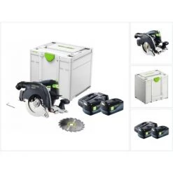Festool HKC 55 EB-Basic Scie Circulaire à Capot Basculant Sans Fil, Sans Balai 18 V, 160 Mm + 2x Batteries 5,2 Ah + Chargeur + Systainer (576163)