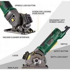 HAPPYSHOPPING Mini Scie Circulaire 4.8Amp Scie Circulaire Compacte 3700RPM Avec échelle Guidée Par Laser Port D'aspiration 3 Lames Pour Couper Le Bois, Le Carrelage Et Le Métal Mou -Scie électrique portative Soldes 59587481 3